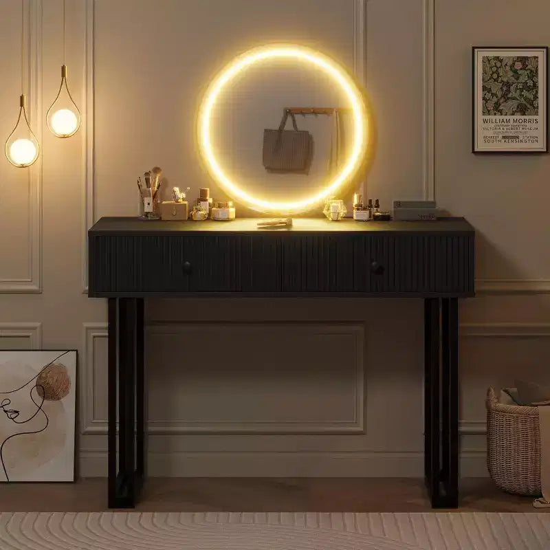 Toeletta con specchio, Toeletta make-up con 2 cassetti, 3 colori di luce, luminosità regolabile