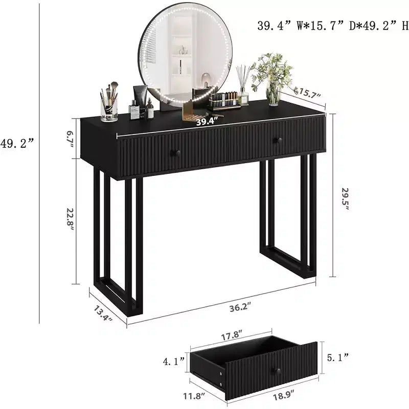 Toeletta con specchio, Toeletta make-up con 2 cassetti, 3 colori di luce, luminosità regolabile