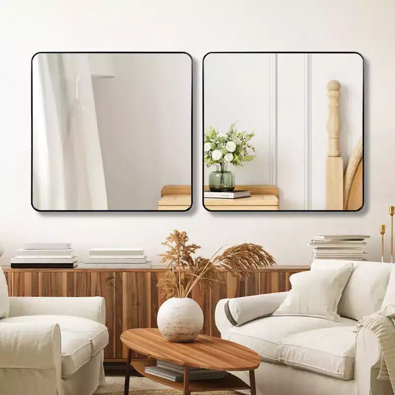 Specchio da parete quadrato da bagno con cornice in metallo nero - Elegante e resistente