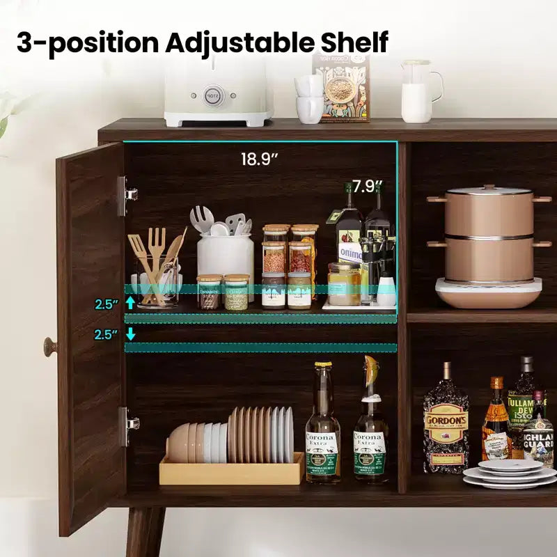 PexFix Mobiletto con pannelli laterali e 3 ante in rattan, mobile contenitore da cucina moderno con gambe regolabili