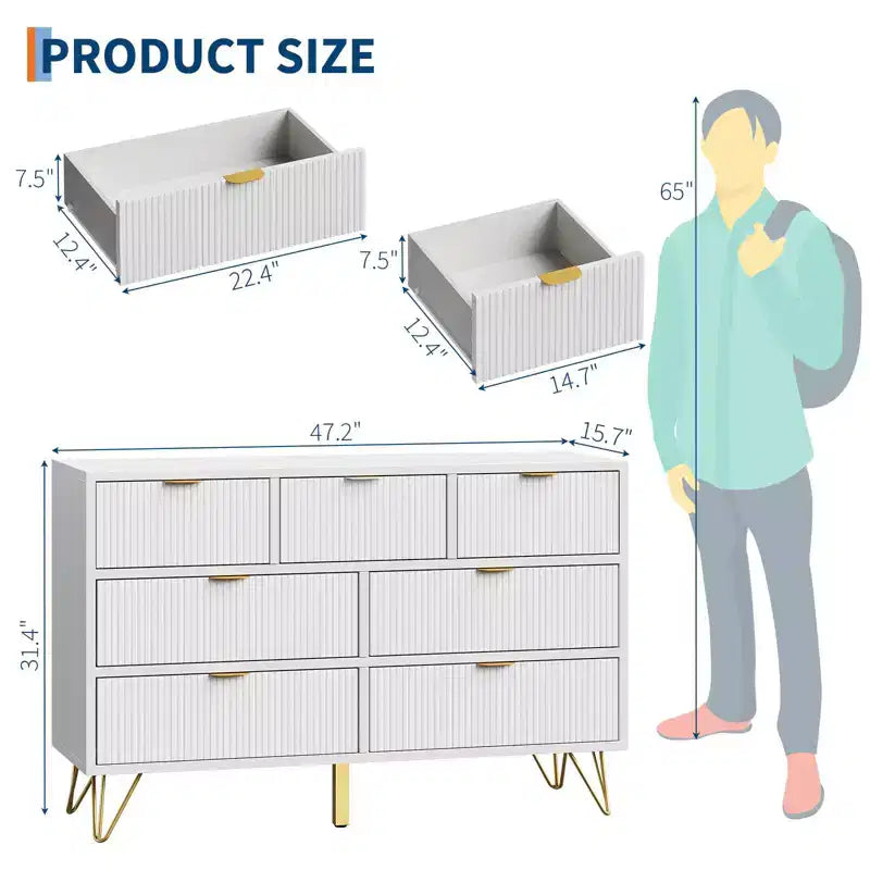 Cassettiera a 7 cassetti per camera da letto, comò largo 120 cm con gambe in metallo, mobile porta TV, armadietto contenitore, organizer per ingresso