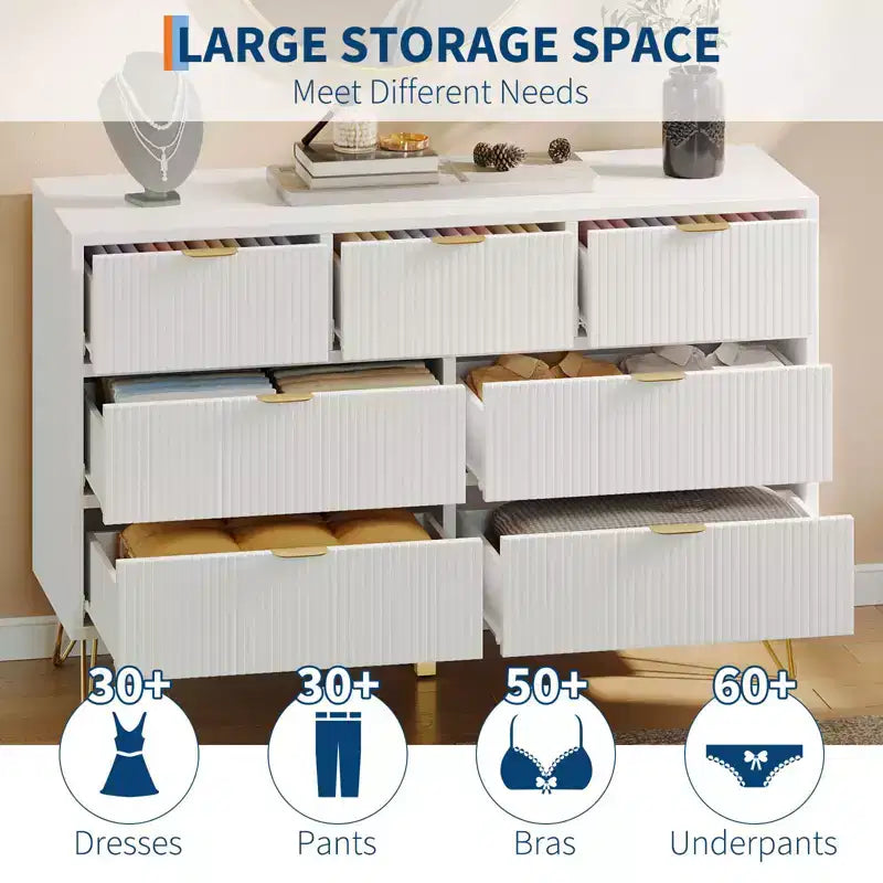 Cassettiera a 7 cassetti per camera da letto, comò largo 120 cm con gambe in metallo, mobile porta TV, armadietto contenitore, organizer per ingresso