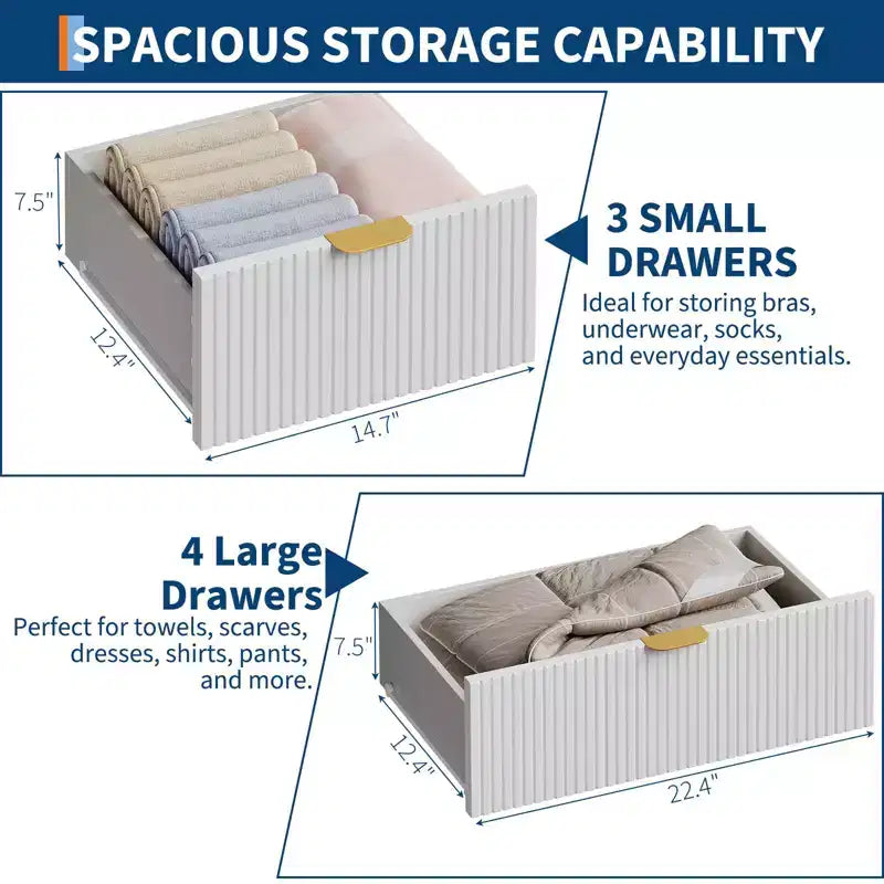 Cassettiera a 7 cassetti per camera da letto, comò largo 120 cm con gambe in metallo, mobile porta TV, armadietto contenitore, organizer per ingresso