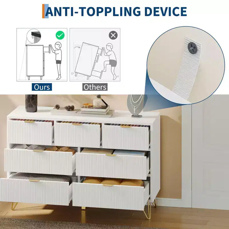 Cassettiera a 7 cassetti per camera da letto, comò largo 120 cm con gambe in metallo, mobile porta TV, armadietto contenitore, organizer per ingresso
