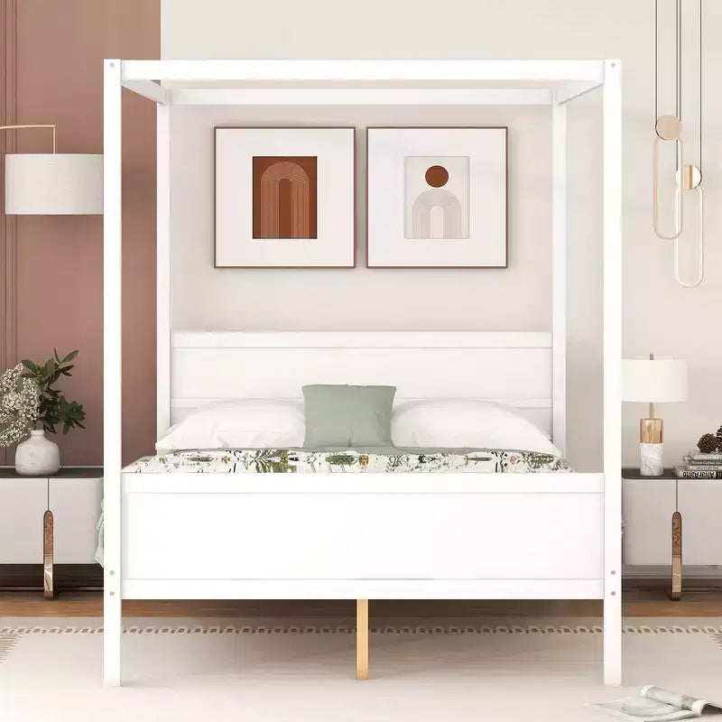 Letto a baldacchino Whisen Queen Size con testiera e pediera, contenitore sottorete e design adatto all'arredamento
