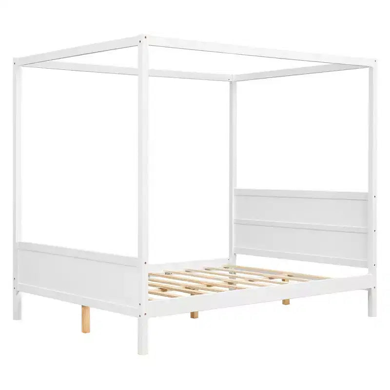 Letto a baldacchino Whisen Queen Size con testiera e pediera, contenitore sottorete e design adatto all'arredamento