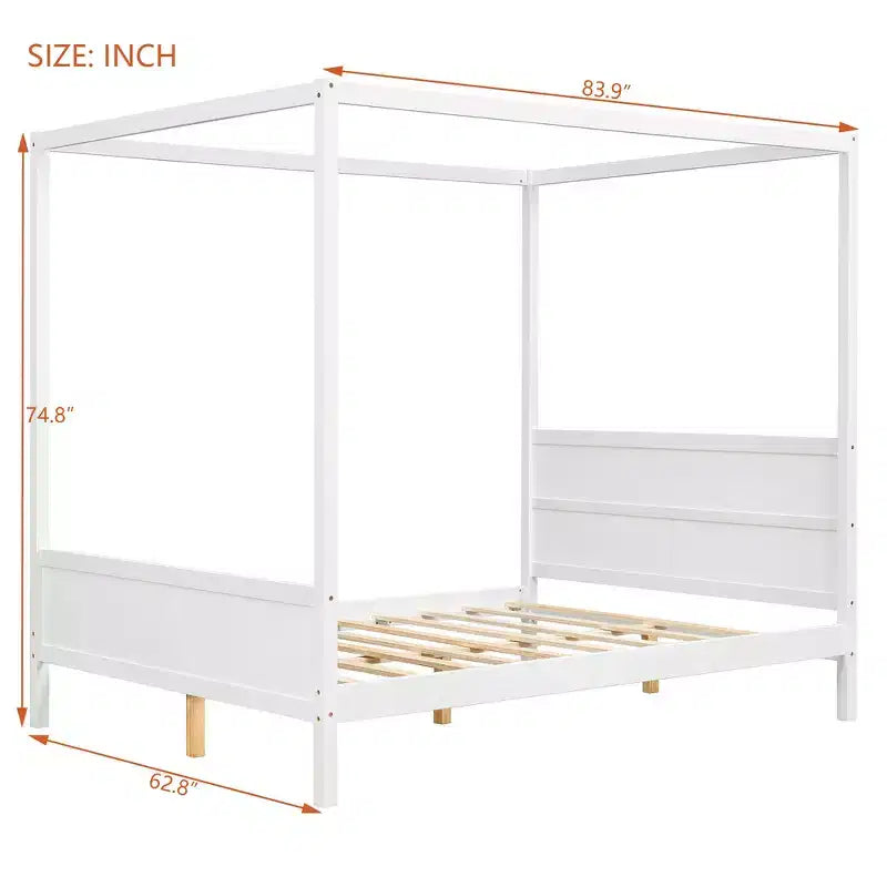 Letto a baldacchino Whisen Queen Size con testiera e pediera, contenitore sottorete e design adatto all'arredamento