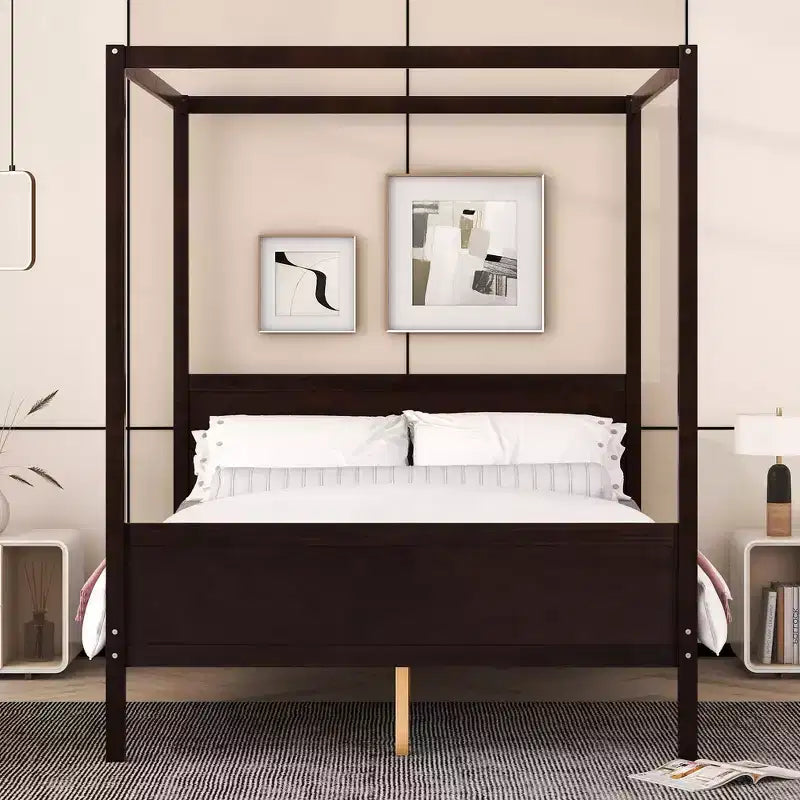 Letto a baldacchino Whisen Queen Size con testiera e pediera, contenitore sottorete e design adatto all'arredamento