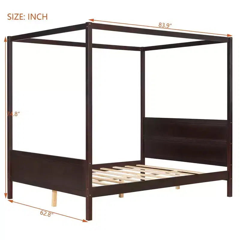 Letto a baldacchino Whisen Queen Size con testiera e pediera, contenitore sottorete e design adatto all'arredamento