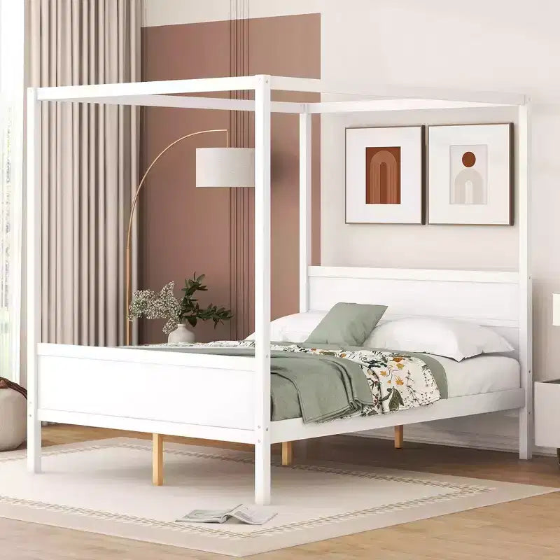 Letto a baldacchino Whisen Queen Size con testiera e pediera, contenitore sottorete e design adatto all'arredamento