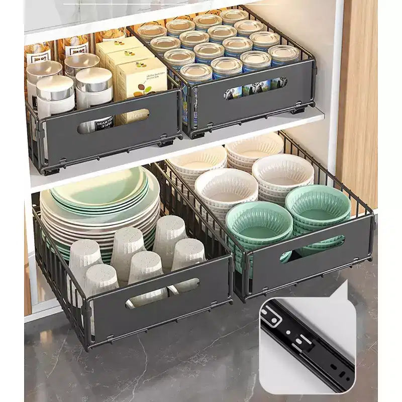 Organizzatore estraibile per armadietto | Acciaio al carbonio resistente | Soluzione salvaspazio e di facile accesso per la cucina e la dispensa