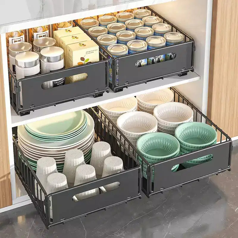 Organizzatore estraibile per armadietto | Acciaio al carbonio resistente | Soluzione salvaspazio e di facile accesso per la cucina e la dispensa
