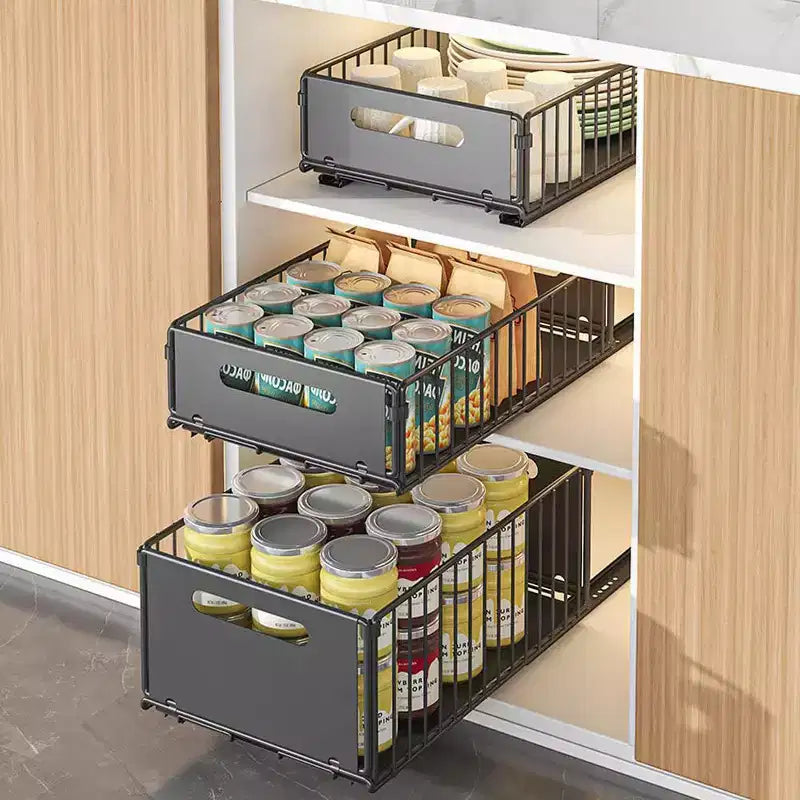Organizzatore estraibile per armadietto | Acciaio al carbonio resistente | Soluzione salvaspazio e di facile accesso per la cucina e la dispensa