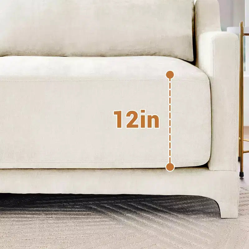 Divano a 4 posti in ciniglia beige con struttura in legno massello, cuscino lombare, spugna ad alta resilienza, facile installazione