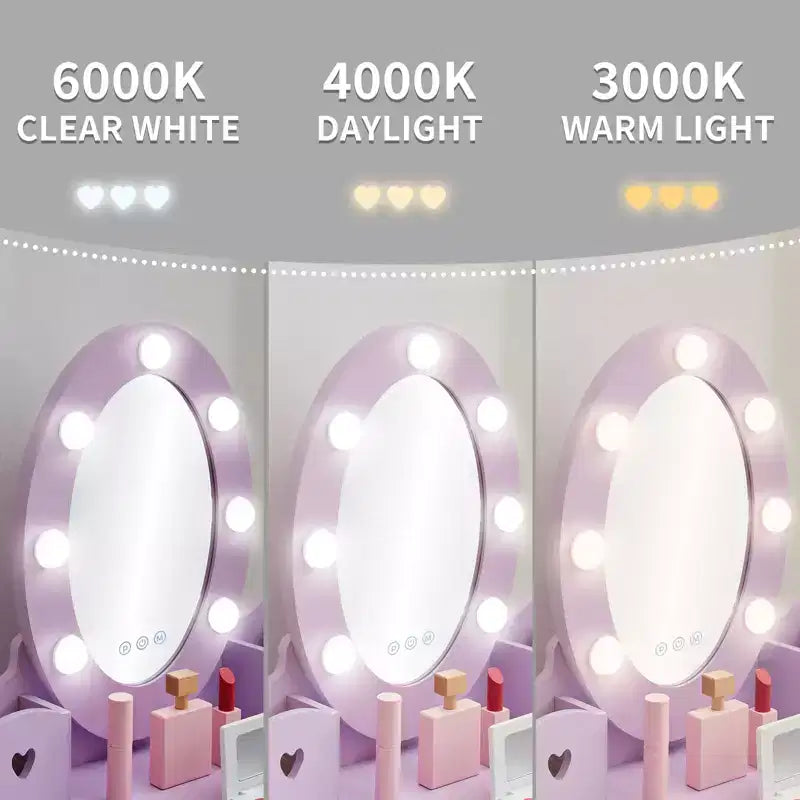 Princess Vanity Set for Girls with Light-Up Mirror, Makeup Table & Stool – Ages 3–9