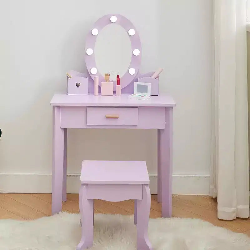 Princess Vanity Set for Girls with Light-Up Mirror, Makeup Table & Stool – Ages 3–9