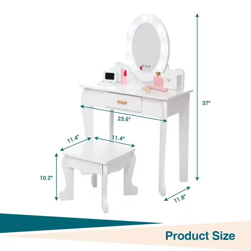 Princess Vanity Set for Girls with Light-Up Mirror, Makeup Table & Stool – Ages 3–9