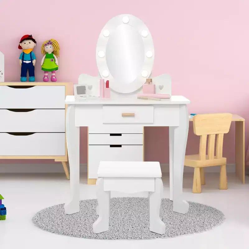 Princess Vanity Set for Girls with Light-Up Mirror, Makeup Table & Stool – Ages 3–9
