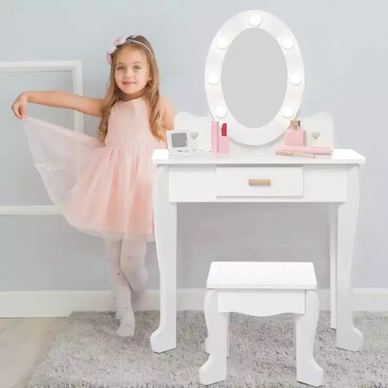 Princess Vanity Set for Girls with Light-Up Mirror, Makeup Table & Stool – Ages 3–9