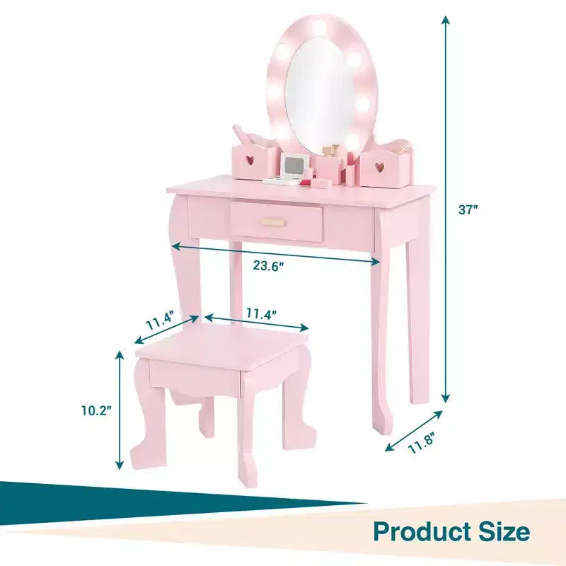 Princess Vanity Set for Girls with Light-Up Mirror, Makeup Table & Stool – Ages 3–9