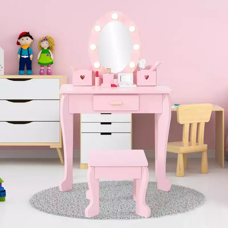 Princess Vanity Set for Girls with Light-Up Mirror, Makeup Table & Stool – Ages 3–9