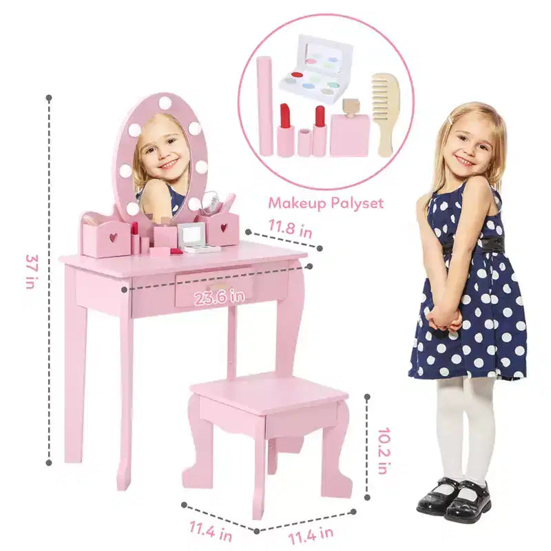 Princess Vanity Set for Girls with Light-Up Mirror, Makeup Table & Stool – Ages 3–9