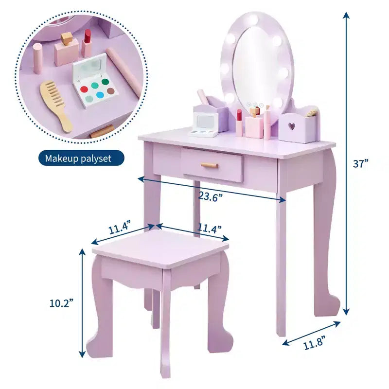 Princess Vanity Set for Girls with Light-Up Mirror, Makeup Table & Stool – Ages 3–9
