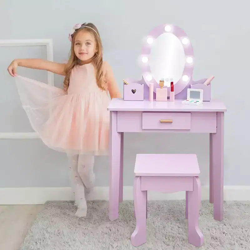 Princess Vanity Set for Girls with Light-Up Mirror, Makeup Table & Stool – Ages 3–9