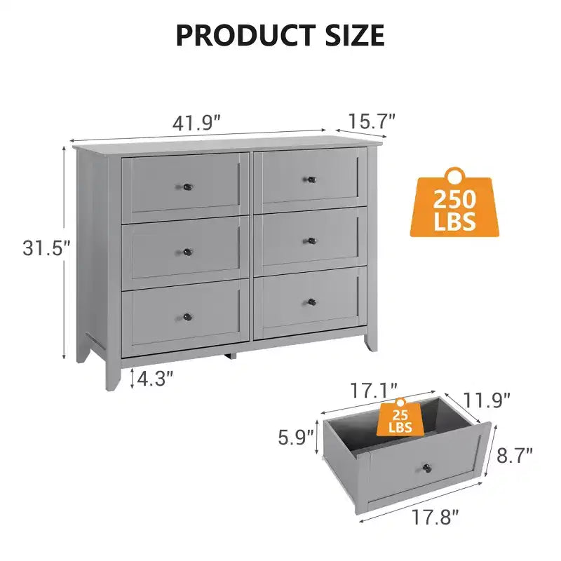 CuisinSmart Cassettiera in Legno per Camera da Letto, 6 Cassetti e Maniglie in Metallo, Organizer per Armadio, per Soggiorno, Corridoio, Moderna Minimalista
