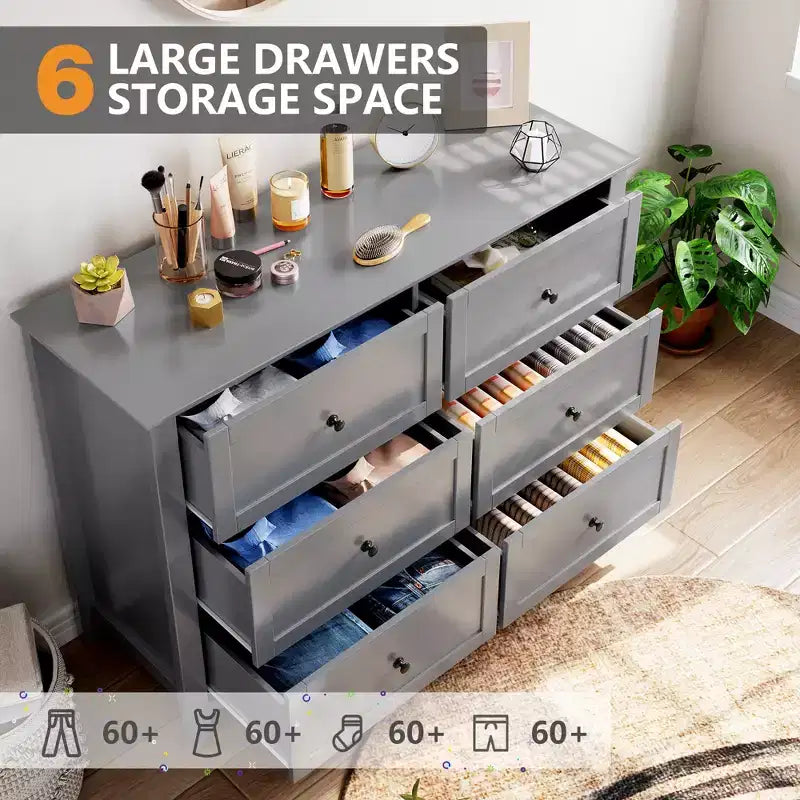 CuisinSmart Cassettiera in Legno per Camera da Letto, 6 Cassetti e Maniglie in Metallo, Organizer per Armadio, per Soggiorno, Corridoio, Moderna Minimalista