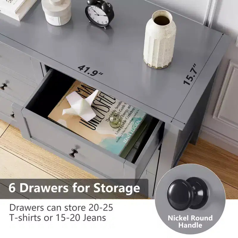 CuisinSmart Cassettiera in Legno per Camera da Letto, 6 Cassetti e Maniglie in Metallo, Organizer per Armadio, per Soggiorno, Corridoio, Moderna Minimalista