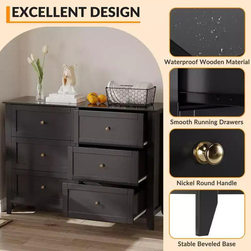 CuisinSmart Cassettiera in Legno per Camera da Letto, 6 Cassetti e Maniglie in Metallo, Organizer per Armadio, per Soggiorno, Corridoio, Moderna Minimalista
