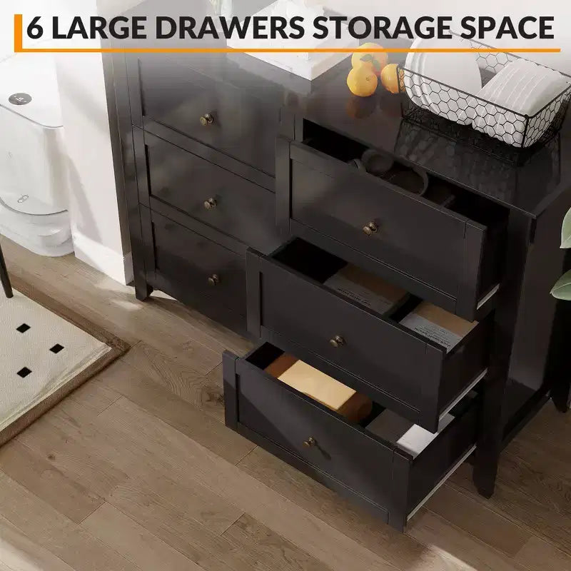 CuisinSmart Cassettiera in Legno per Camera da Letto, 6 Cassetti e Maniglie in Metallo, Organizer per Armadio, per Soggiorno, Corridoio, Moderna Minimalista