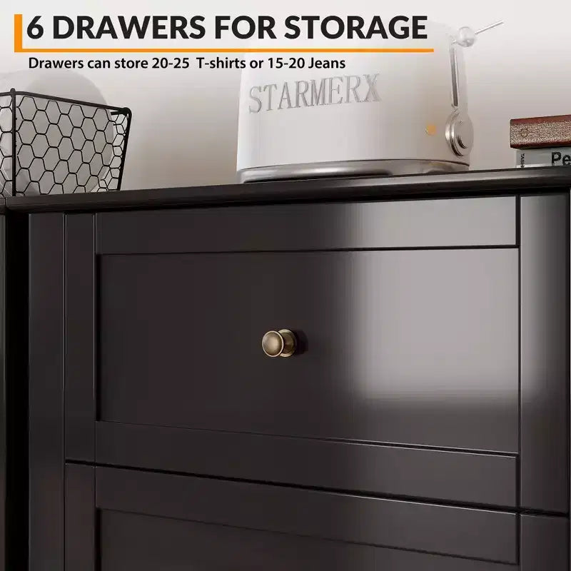 CuisinSmart Cassettiera in Legno per Camera da Letto, 6 Cassetti e Maniglie in Metallo, Organizer per Armadio, per Soggiorno, Corridoio, Moderna Minimalista