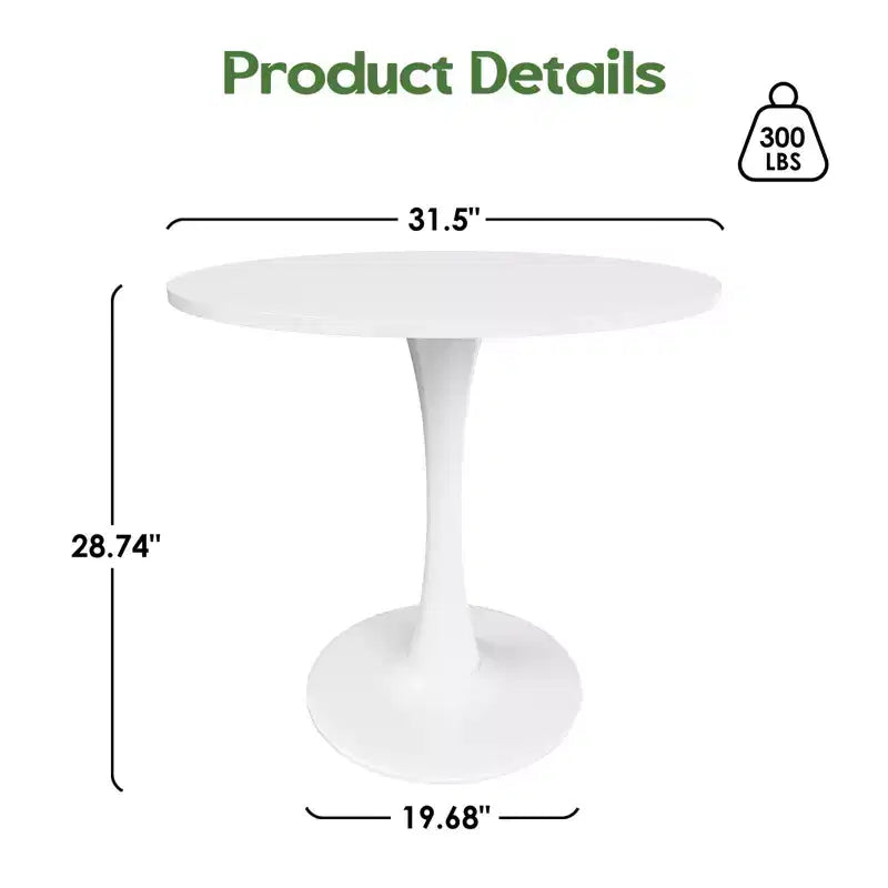 PexFix 31.5 Tavolo da Pranzo Rotondo Moderno Tulip per 2-4 Persone, Piano in Legno Bianco con Base a Piedistallo in Metallo per Cucina Soggiorno