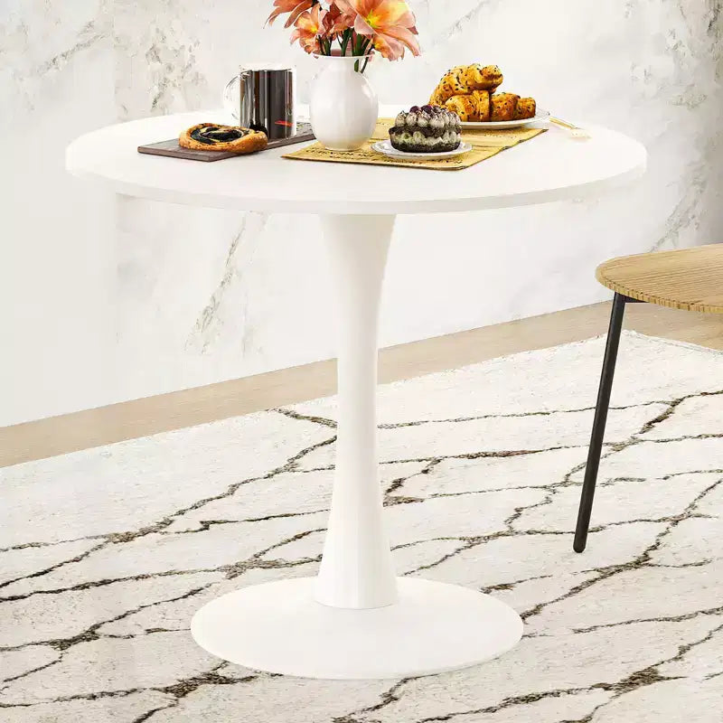 PexFix 31.5 Tavolo da Pranzo Rotondo Moderno Tulip per 2-4 Persone, Piano in Legno Bianco con Base a Piedistallo in Metallo per Cucina Soggiorno