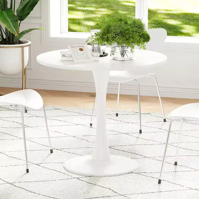 PexFix 31.5 Tavolo da Pranzo Rotondo Moderno Tulip per 2-4 Persone, Piano in Legno Bianco con Base a Piedistallo in Metallo per Cucina Soggiorno