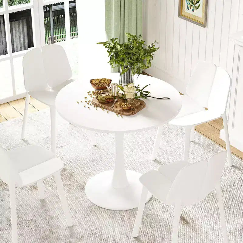 PexFix 31.5 Tavolo da Pranzo Rotondo Moderno Tulip per 2-4 Persone, Piano in Legno Bianco con Base a Piedistallo in Metallo per Cucina Soggiorno
