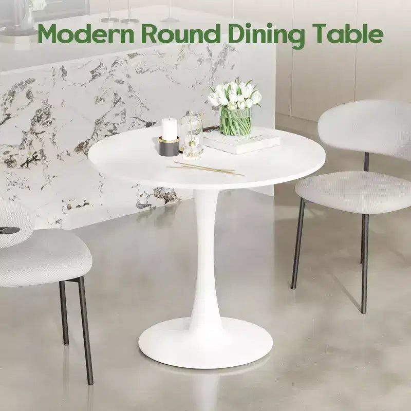 PexFix 31.5 Tavolo da Pranzo Rotondo Moderno Tulip per 2-4 Persone, Piano in Legno Bianco con Base a Piedistallo in Metallo per Cucina Soggiorno
