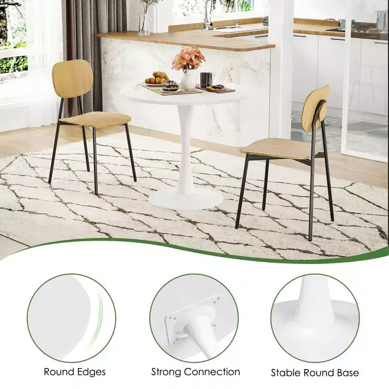PexFix 31.5 Tavolo da Pranzo Rotondo Moderno Tulip per 2-4 Persone, Piano in Legno Bianco con Base a Piedistallo in Metallo per Cucina Soggiorno