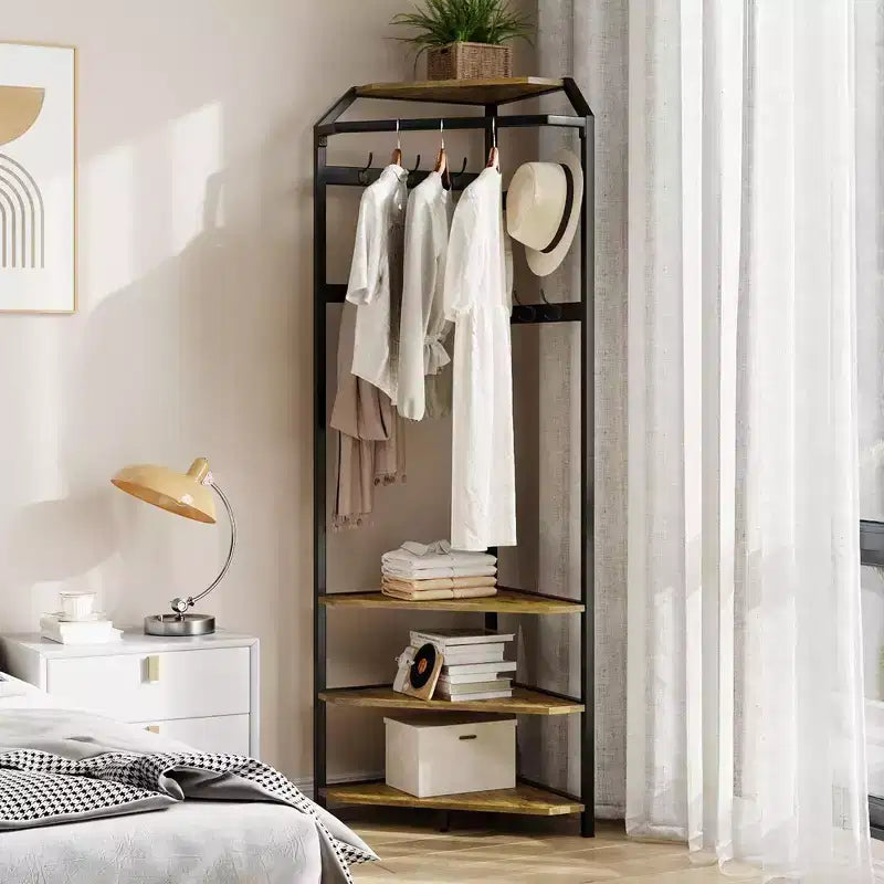 Mobile da Ingresso ad Angolo con Scarpiera, Appendiabiti da Ingresso con 12 Ganci Doppi, Organizzatore Portaoggetti Autoportante per Casa, Ufficio, Camera da Letto, Guardaroba