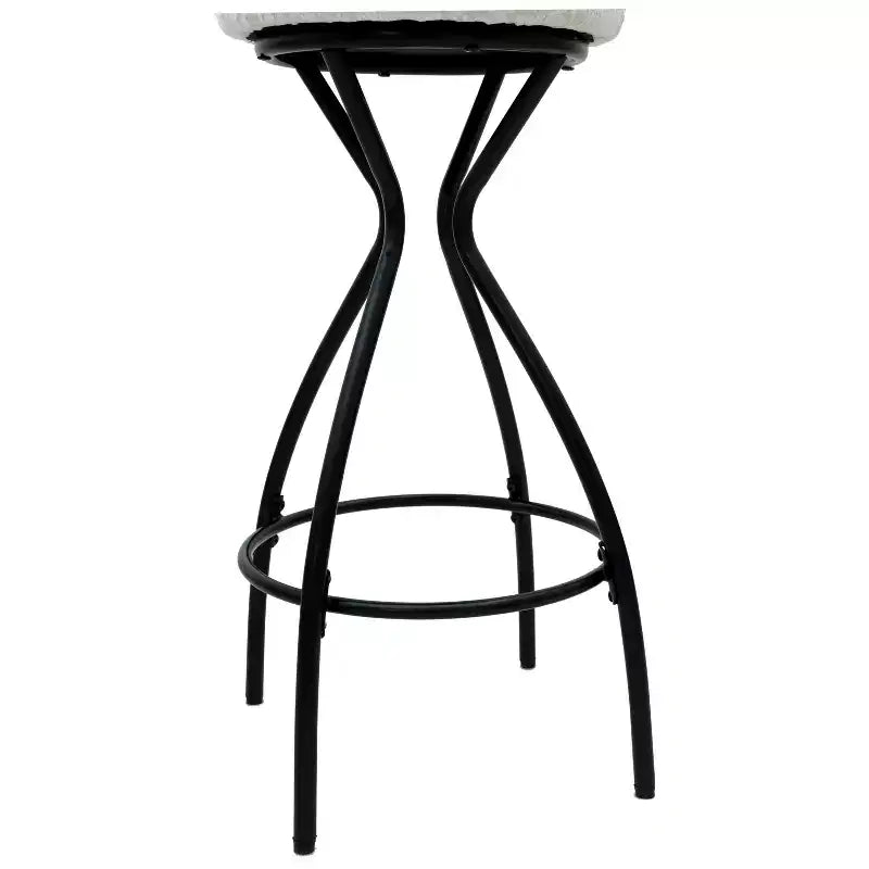 29" Floral Print Upholstered Round Bar Stools with Footrest – Set of 2, Black & White