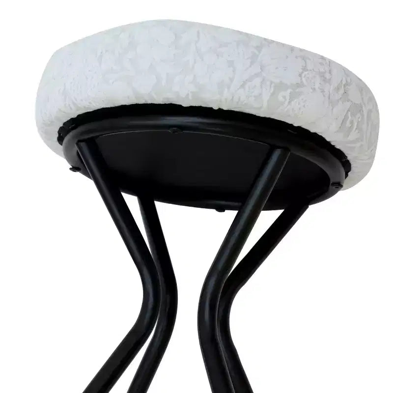 29" Floral Print Upholstered Round Bar Stools with Footrest – Set of 2, Black & White