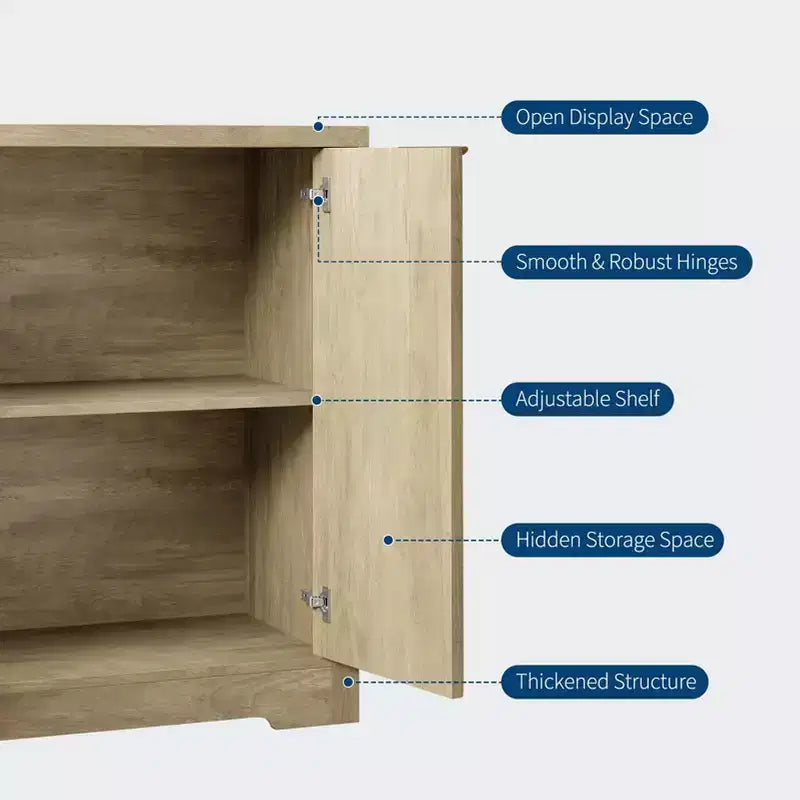Madia da Buffet Scanalata con Contenitore, 2/4 Ante e Ripiano Regolabile, Tavolino/Consolle Moderno in Legno per Bar