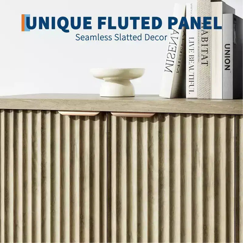 Madia da Buffet Scanalata con Contenitore, 2/4 Ante e Ripiano Regolabile, Tavolino/Consolle Moderno in Legno per Bar