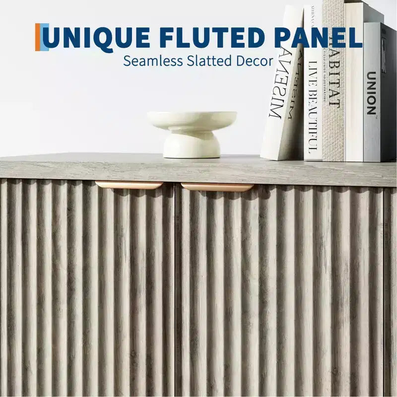 Madia da Buffet Scanalata con Contenitore, 2/4 Ante e Ripiano Regolabile, Tavolino/Consolle Moderno in Legno per Bar