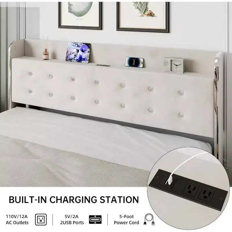 Queen Bed Frame with 4 Storage Drawers, Velvet Upholstered Platform Bed Frame, Wooden Slats Support, No Box Spring Needed, 1000lbs Support, Beige