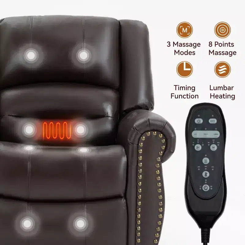 Poltrona reclinabile elettrica CLIHOME con funzione Power Lift, massaggio riscaldante, doppio motore, posizioni infinite, vera pelle, meccanismo di movimento per carichi pesanti con porte USB