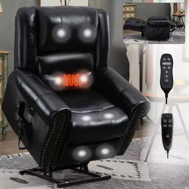 Poltrona reclinabile elettrica CLIHOME con funzione Power Lift, massaggio riscaldante, doppio motore, posizioni infinite, vera pelle, meccanismo di movimento per carichi pesanti con porte USB