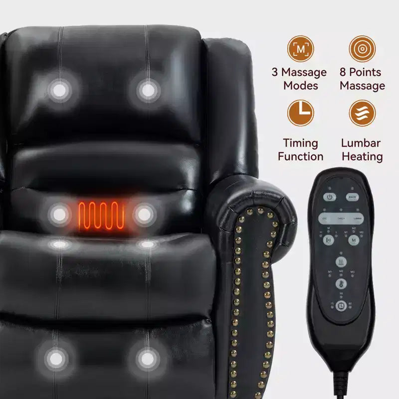 Poltrona reclinabile elettrica CLIHOME con funzione Power Lift, massaggio riscaldante, doppio motore, posizioni infinite, vera pelle, meccanismo di movimento per carichi pesanti con porte USB